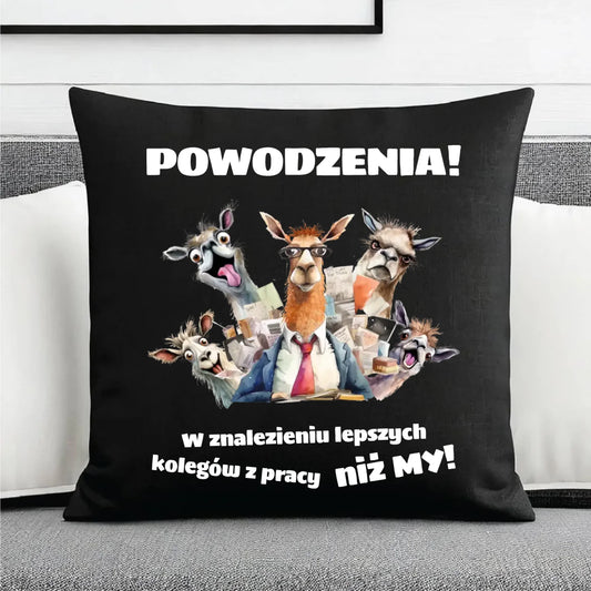 Poduszka dekoracyjna na odejście z pracy - Powodzenia w znalezieniu lepszych kolegów OP08 - StoryCups.pl