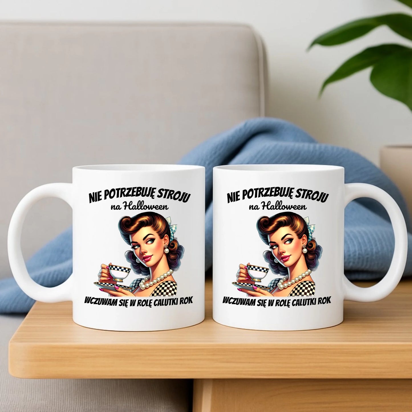 Zestaw poduszka i kubek retro pin-up girl – Nie potrzebuję stroju na Halloween HL29 - StoryCups.pl