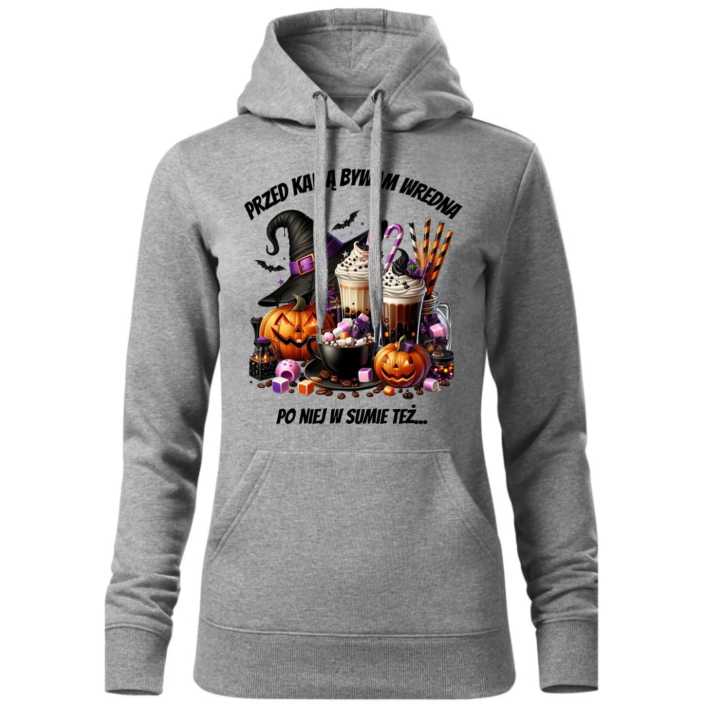 Bluza damska z kapturem Halloween – Przed kawą bywam wredna, po niej w sumie też HL30 - StoryCups.pl