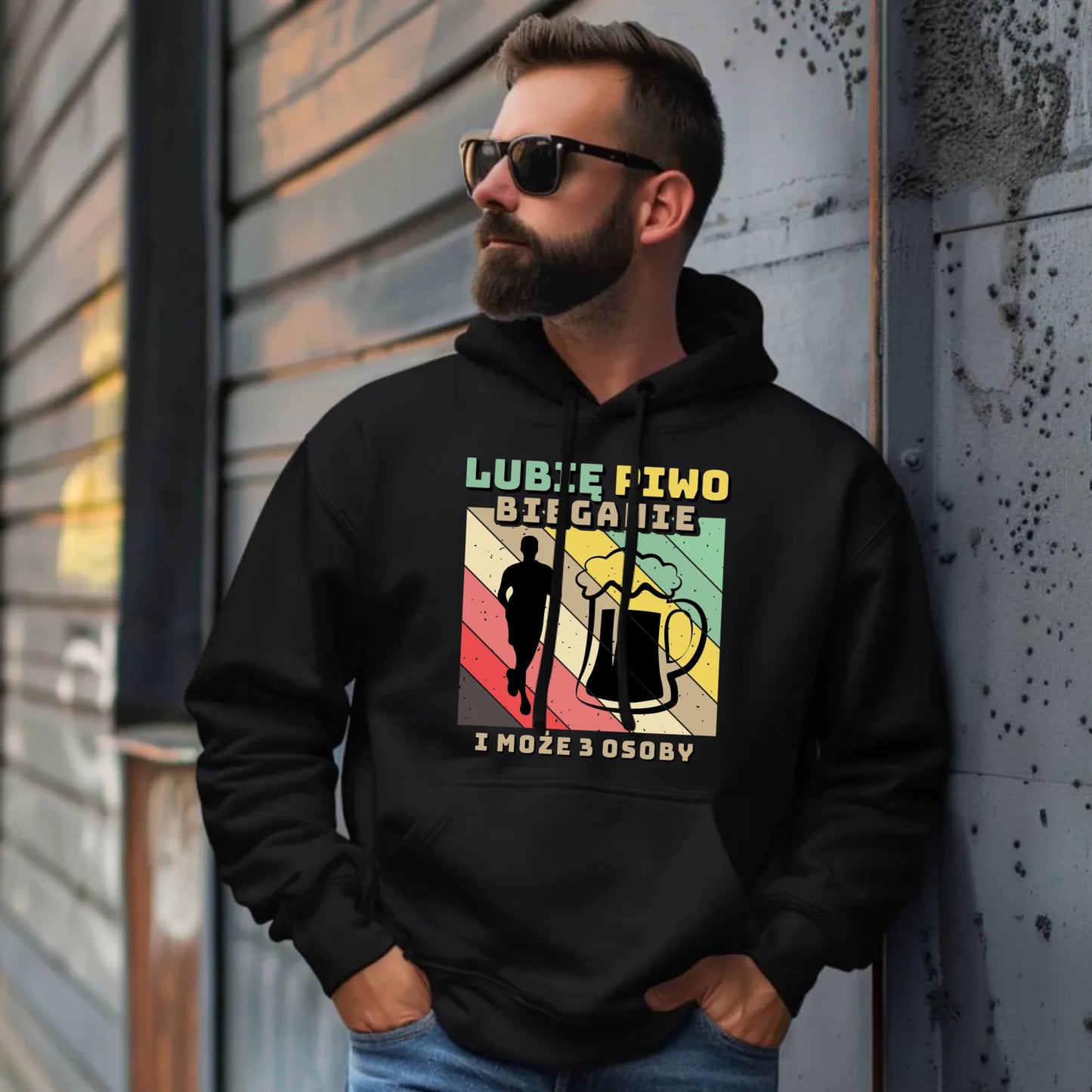 Bluza męska z kapturem dla biegacza - Lubię piwo bieganie HB01 - StoryCups.pl