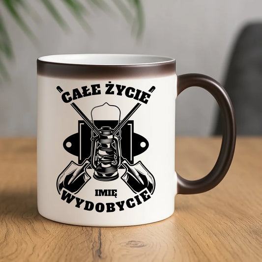 Kubek magiczny - prezent dla górnika - Całe życie wydobycie - personalizowany G01 - StoryCups.pl