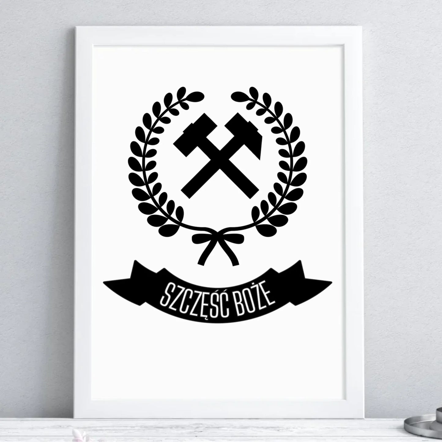 Plakat w ramie - prezent dla górnika - Szczęść Boże G02 - StoryCups.pl