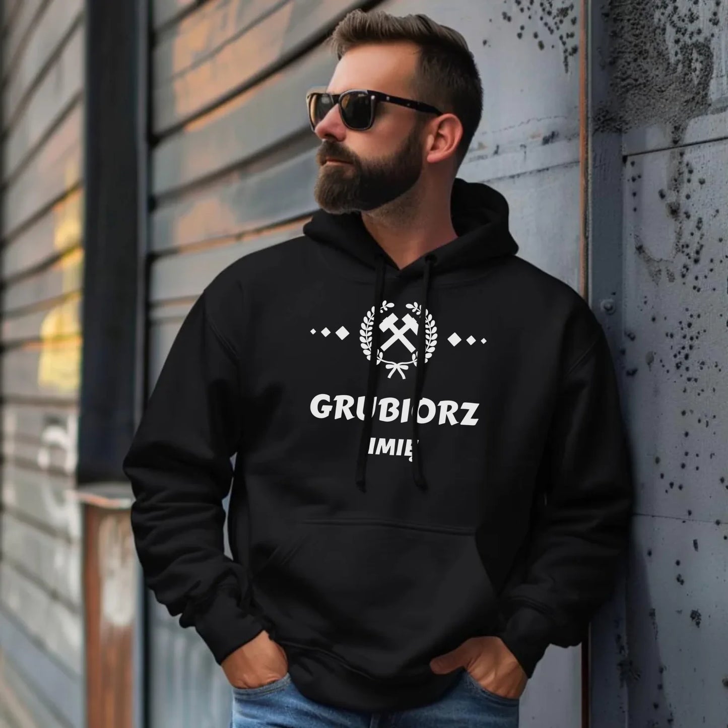 Bluza męska z kapturem - prezent dla górnika - Grubiorz - personalizowana G03 - StoryCups.pl