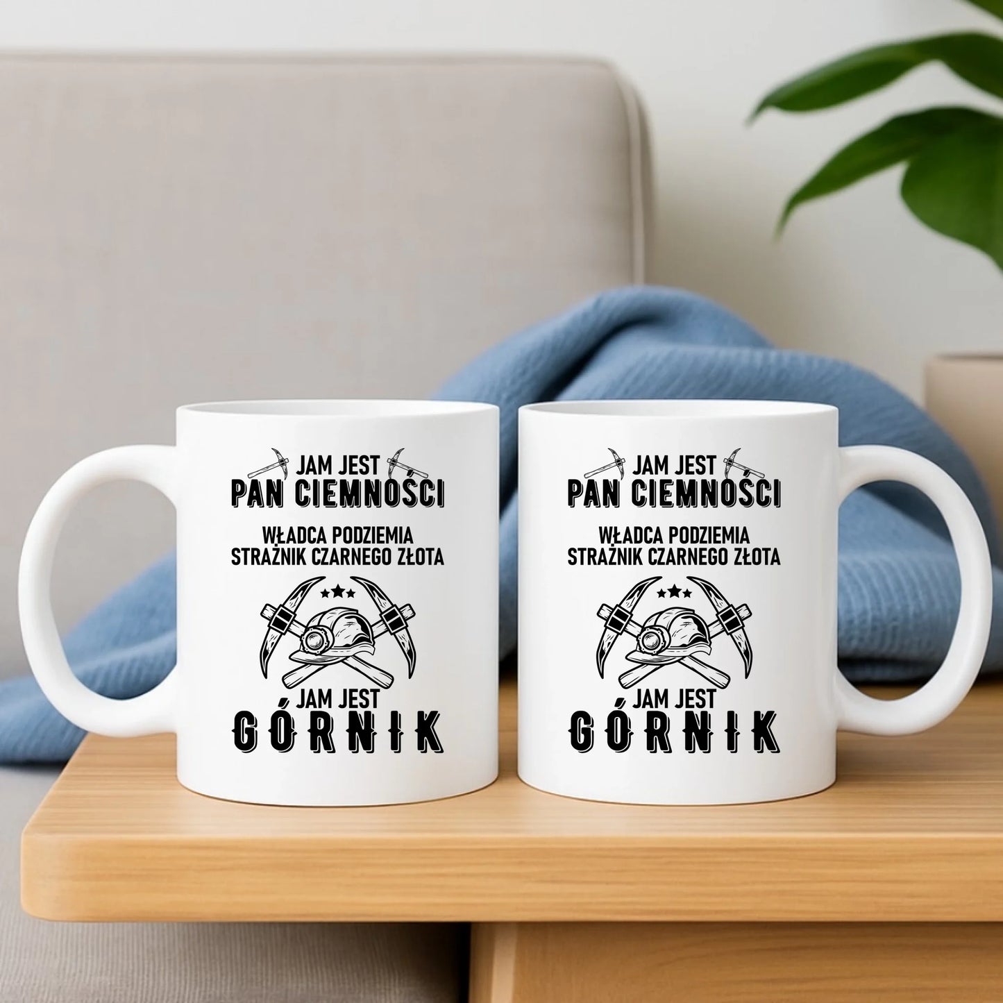 Zestaw poduszka i kubek - prezent dla górnika - Pan ciemności jam jest górnik G04 - StoryCups.pl