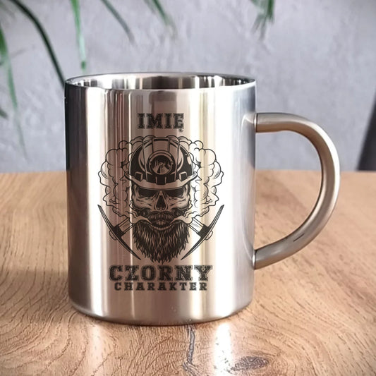 Kubek metalowy - prezent dla górnika - Czorny charakter - personalizowany G06 - StoryCups.pl