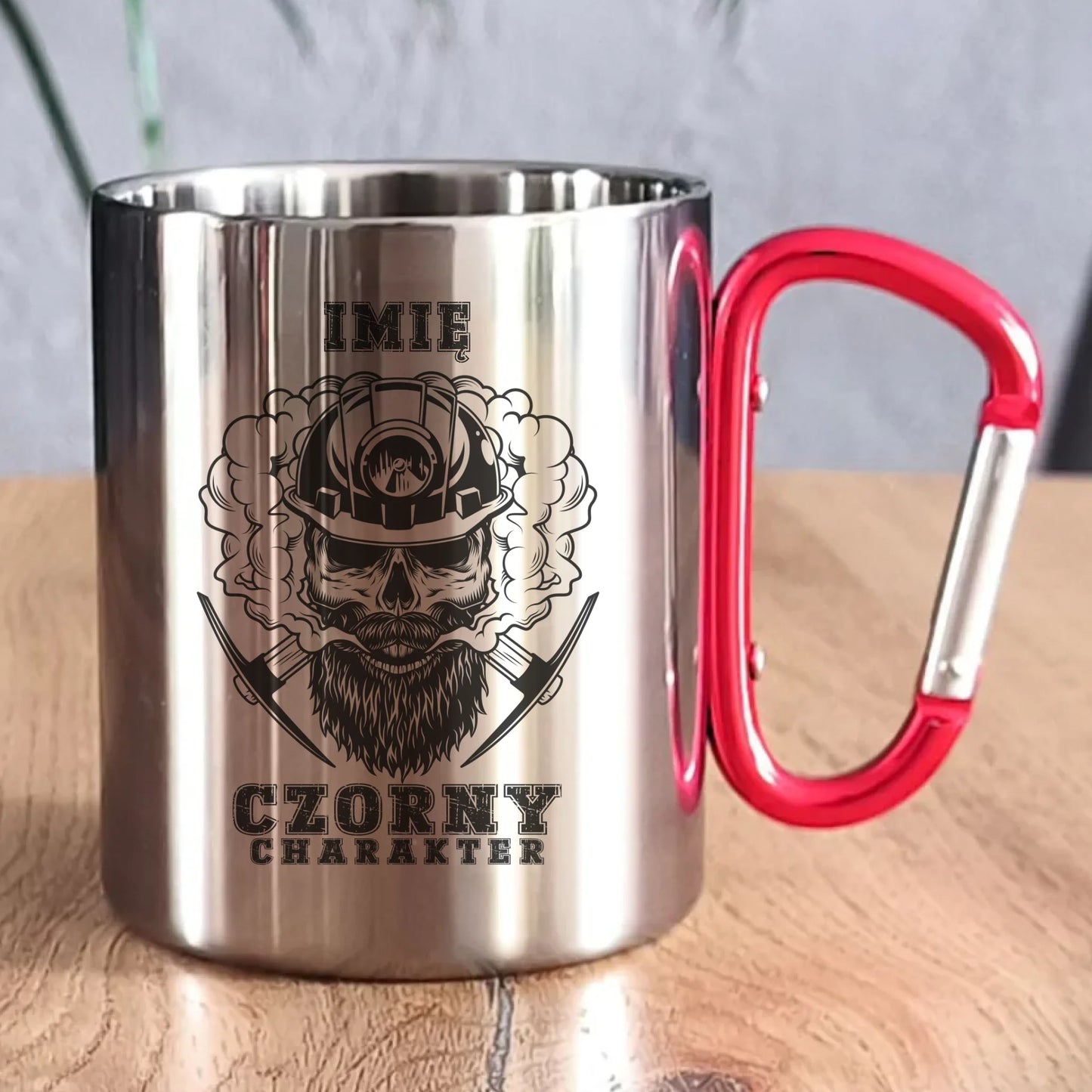 Kubek metalowy - prezent dla górnika - Czorny charakter - personalizowany G06 - StoryCups.pl