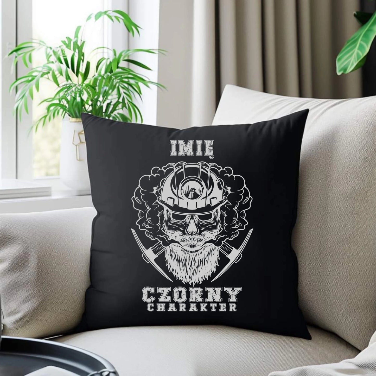 Poduszka dekoracyjna - prezent dla górnika - Czorny charakter - personalizowana G06 - StoryCups.pl