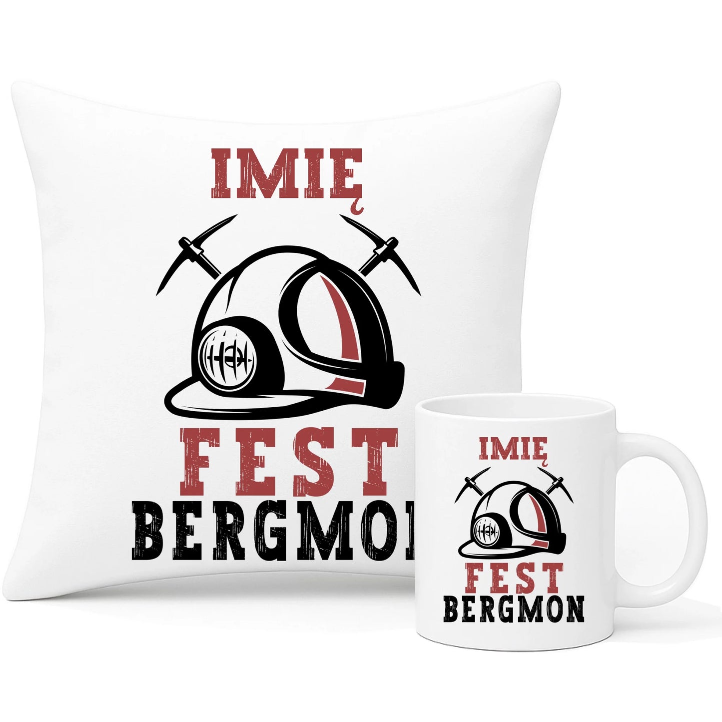 Zestaw poduszka i kubek - prezent dla górnika - Fest bergmon - personalizowany G07 - StoryCups.pl