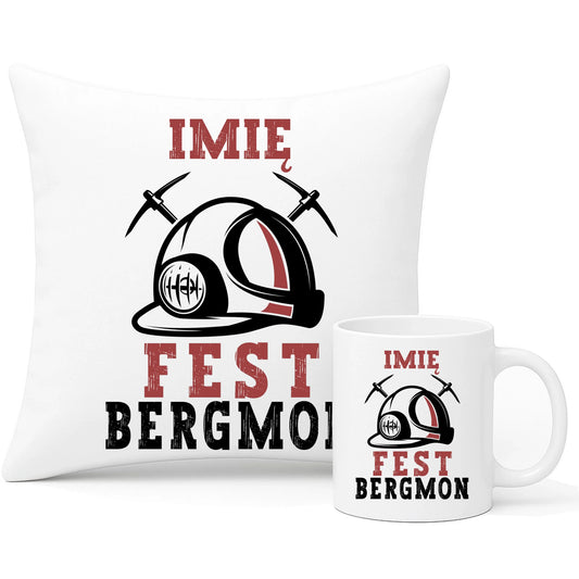 Zestaw poduszka i kubek - prezent dla górnika - Fest bergmon - personalizowany G07 - StoryCups.pl