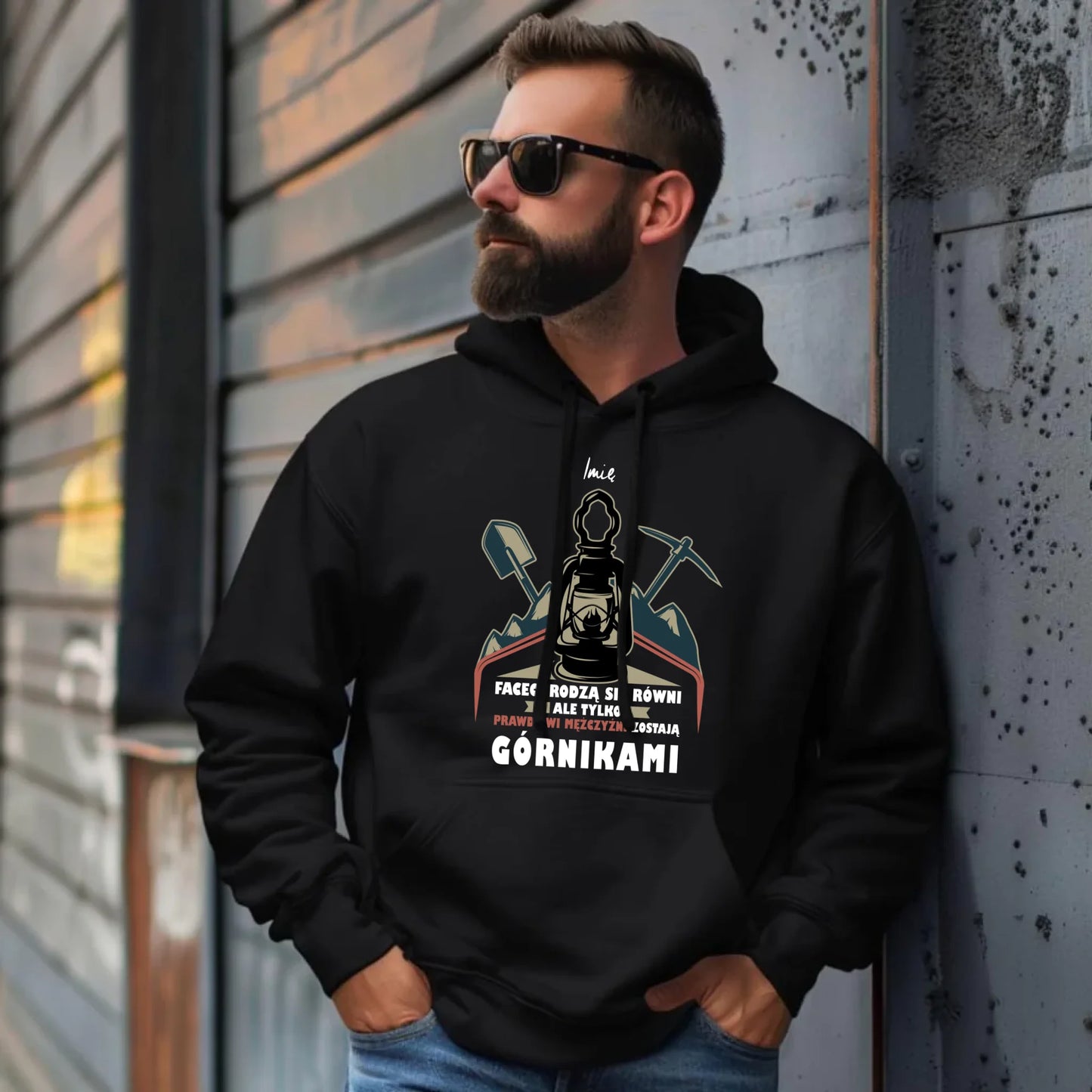 Bluza męska z kapturem - prezent dla górnika - Prawdziwi mężczyźni rodzą się górnikami - personalizowana G08 - StoryCups.pl