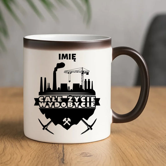 Kubek magiczny - prezent dla górnika - Całe życie wydobycie - personalizowany G09 - StoryCups.pl