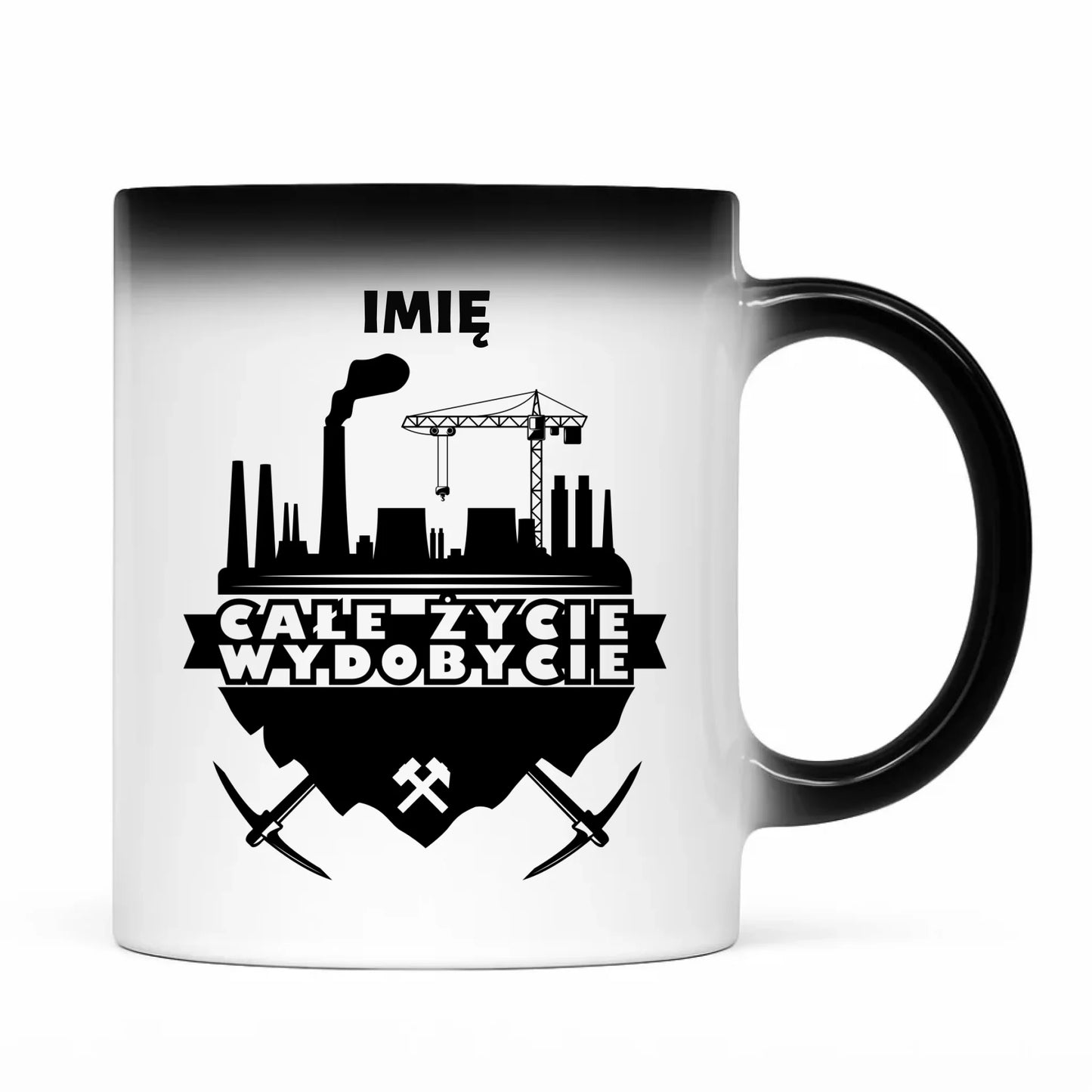 Kubek magiczny - prezent dla górnika - Całe życie wydobycie - personalizowany G09 - StoryCups.pl