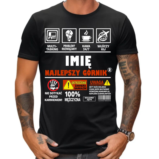 Koszulka męska - prezent dla górnika - Najlepszy górnik 24/7 - personalizowana G11 - StoryCups.pl