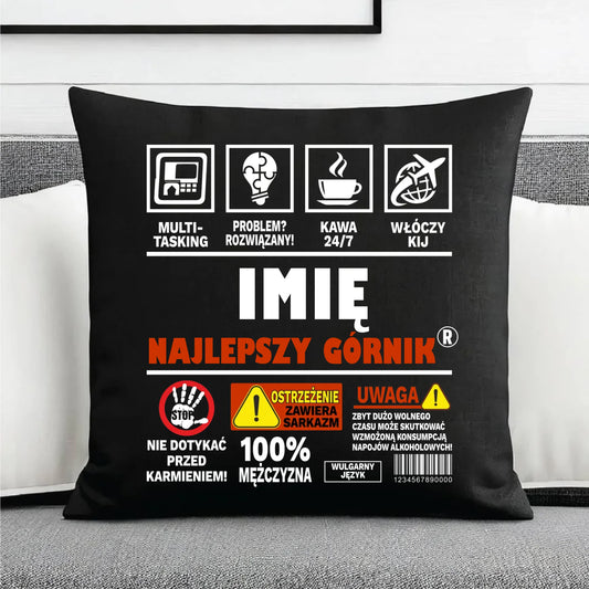 Poduszka dekoracyjna - prezent dla górnika - Najlepszy górnik 24/7 - personalizowana G11 - StoryCups.pl