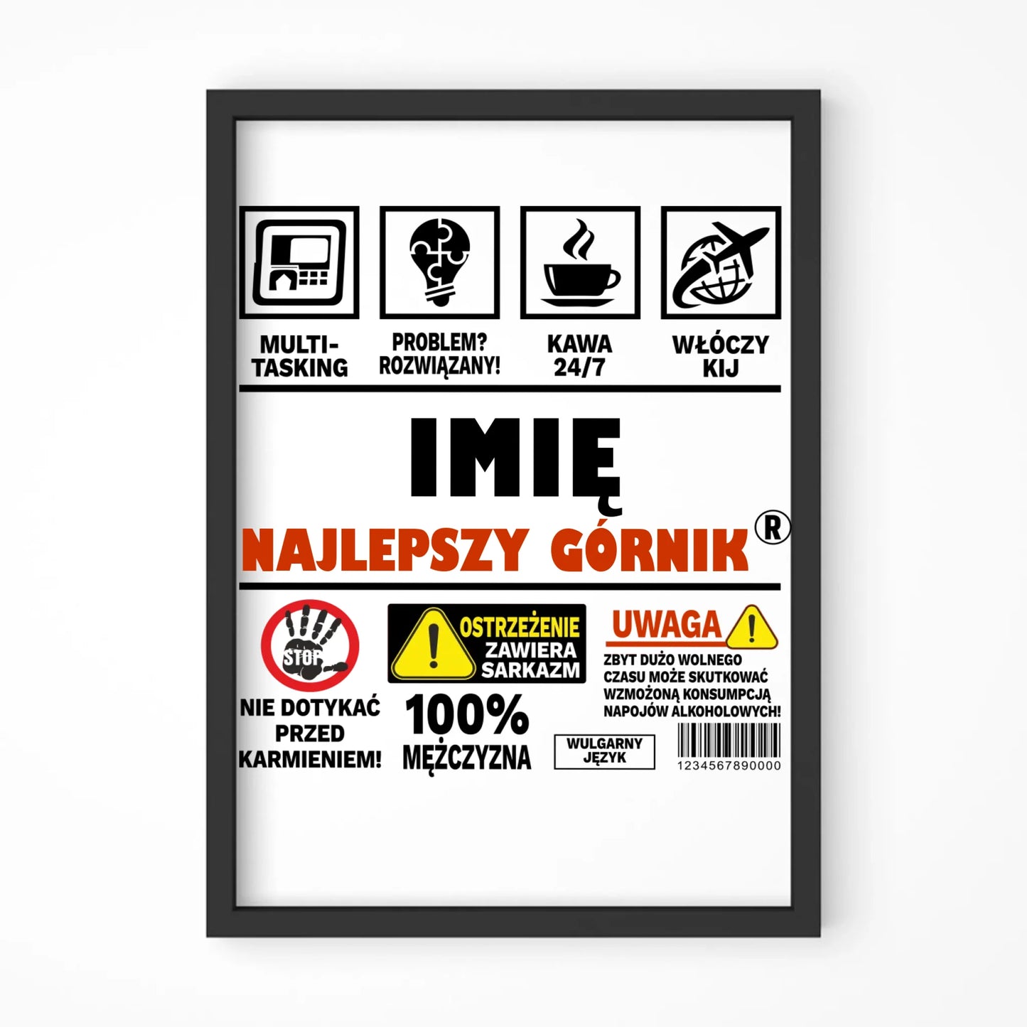 Plakat w ramie - prezent dla górnika - Najlepszy górnik 24/7 - personalizowany G11 - StoryCups.pl