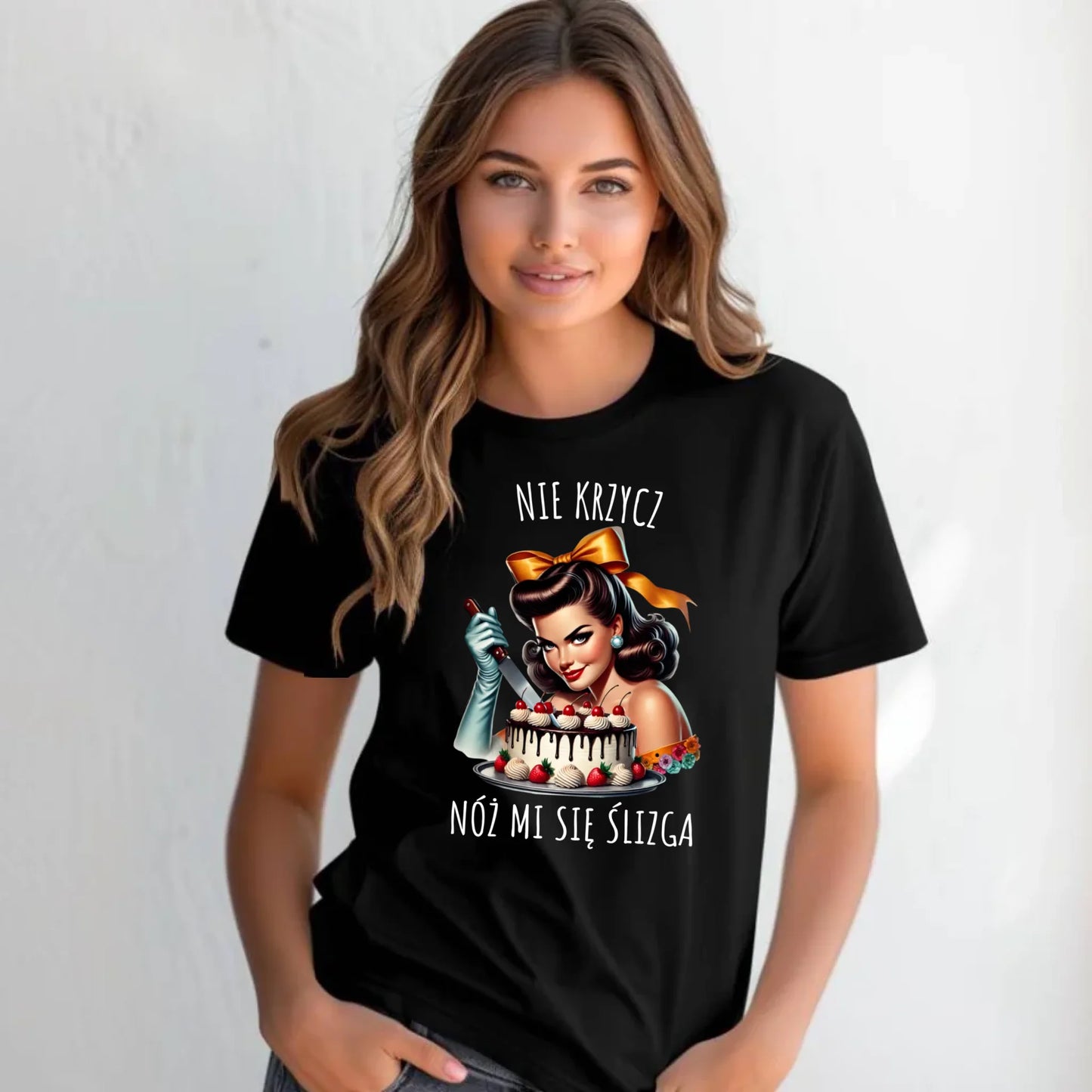 Koszulka damska - Nie krzycz, nóż mi się ślizga - Czarny humor DZ22 - StoryCups.pl