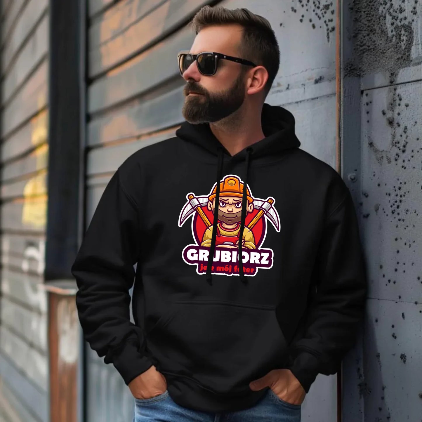 Bluza męska z kapturem - prezent dla górnika - Grubiorz jak mój foter G13 - StoryCups.pl