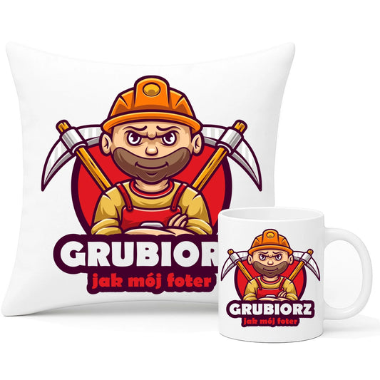 Zestaw poduszka i kubek - prezent dla górnika - Grubiorz jak mój foter G13 - StoryCups.pl