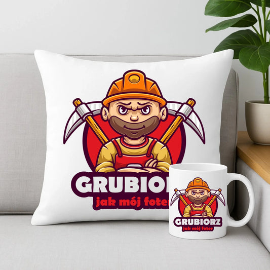 Zestaw poduszka i kubek - prezent dla górnika - Grubiorz jak mój foter G13 - StoryCups.pl
