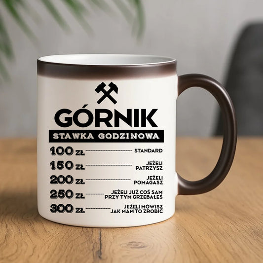 Kubek magiczny - prezent dla górnika - Górnik stawka godzinowa G14 - StoryCups.pl