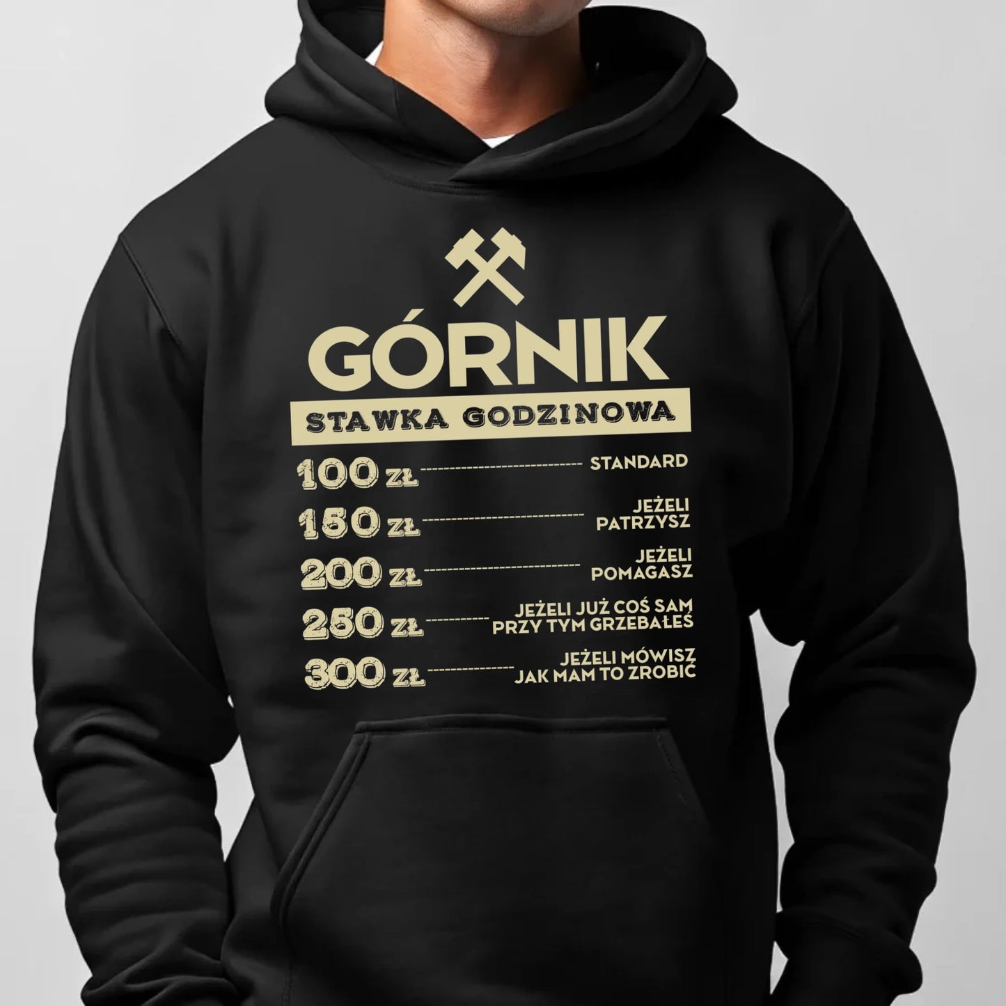 Bluza męska z kapturem - prezent dla górnika - Górnik stawka godzinowa G14 - StoryCups.pl