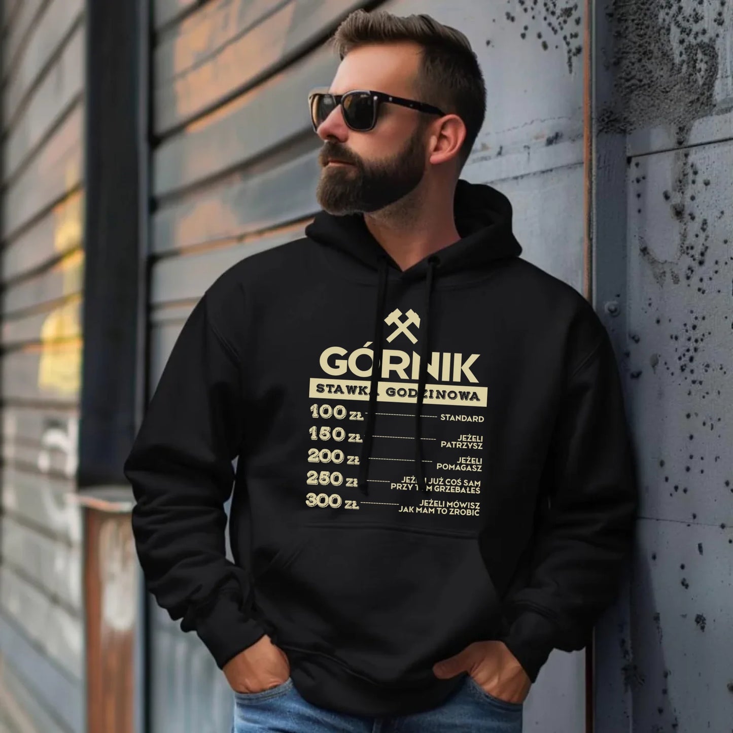 Bluza męska z kapturem - prezent dla górnika - Górnik stawka godzinowa G14 - StoryCups.pl