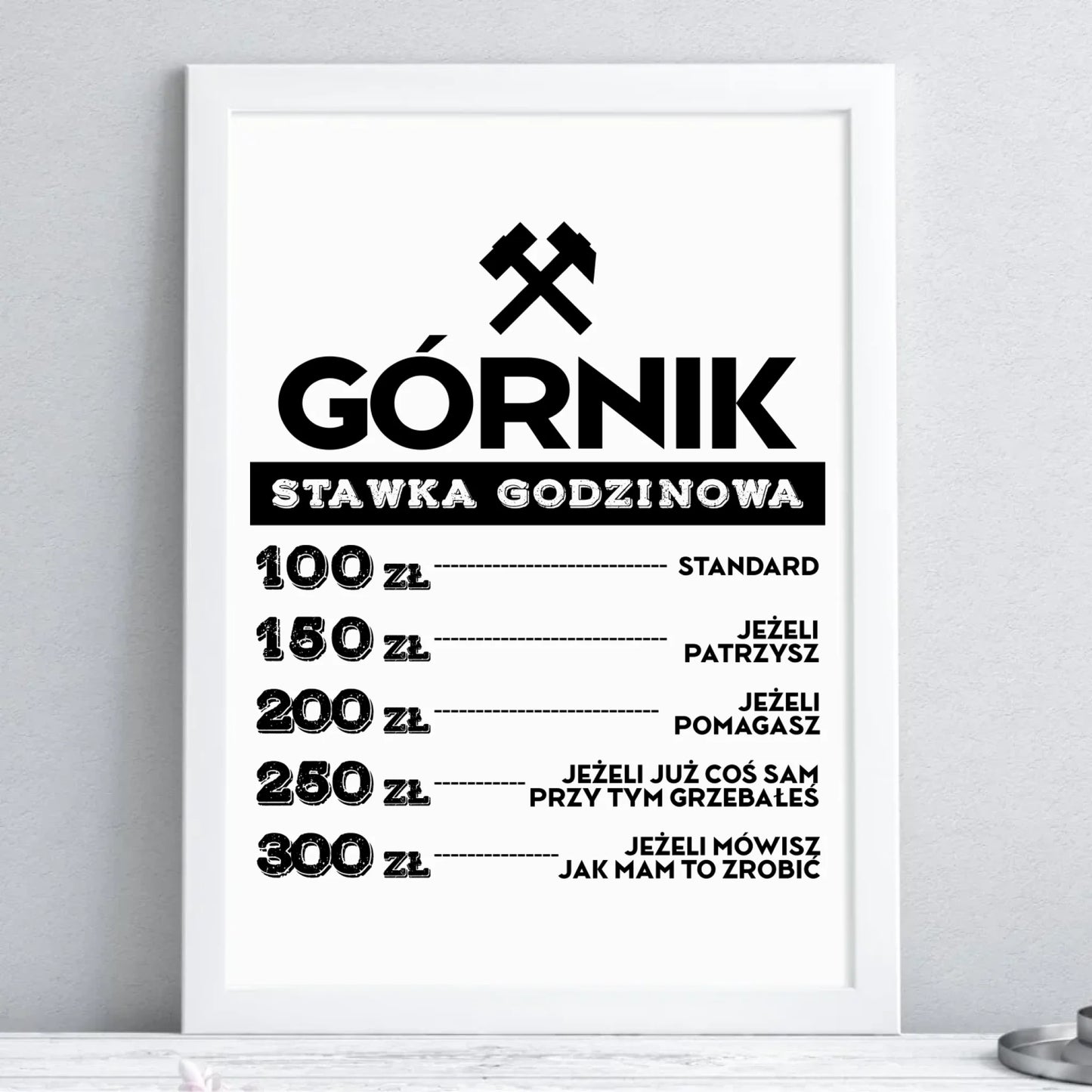 Plakat w ramie - prezent dla górnika - Górnik stawka godzinowa G14 - StoryCups.pl