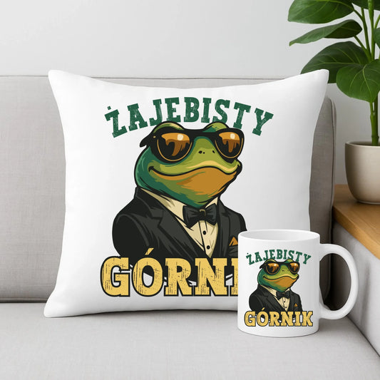 Zestaw poduszka i kubek - prezent dla górnika - Żajebisty górnik G18 - StoryCups.pl
