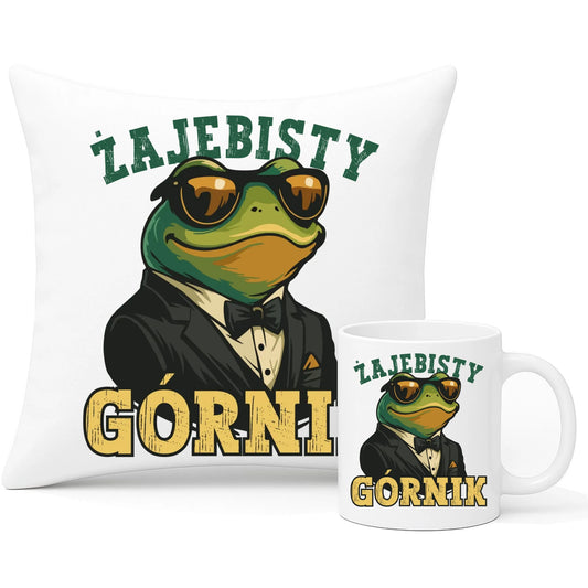 Zestaw poduszka i kubek - prezent dla górnika - Żajebisty górnik G18 - StoryCups.pl