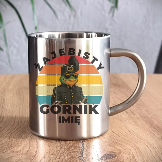 Kubek metalowy - prezent dla górnika - Żajebisty górnik - personalizowany G19 - StoryCups.pl