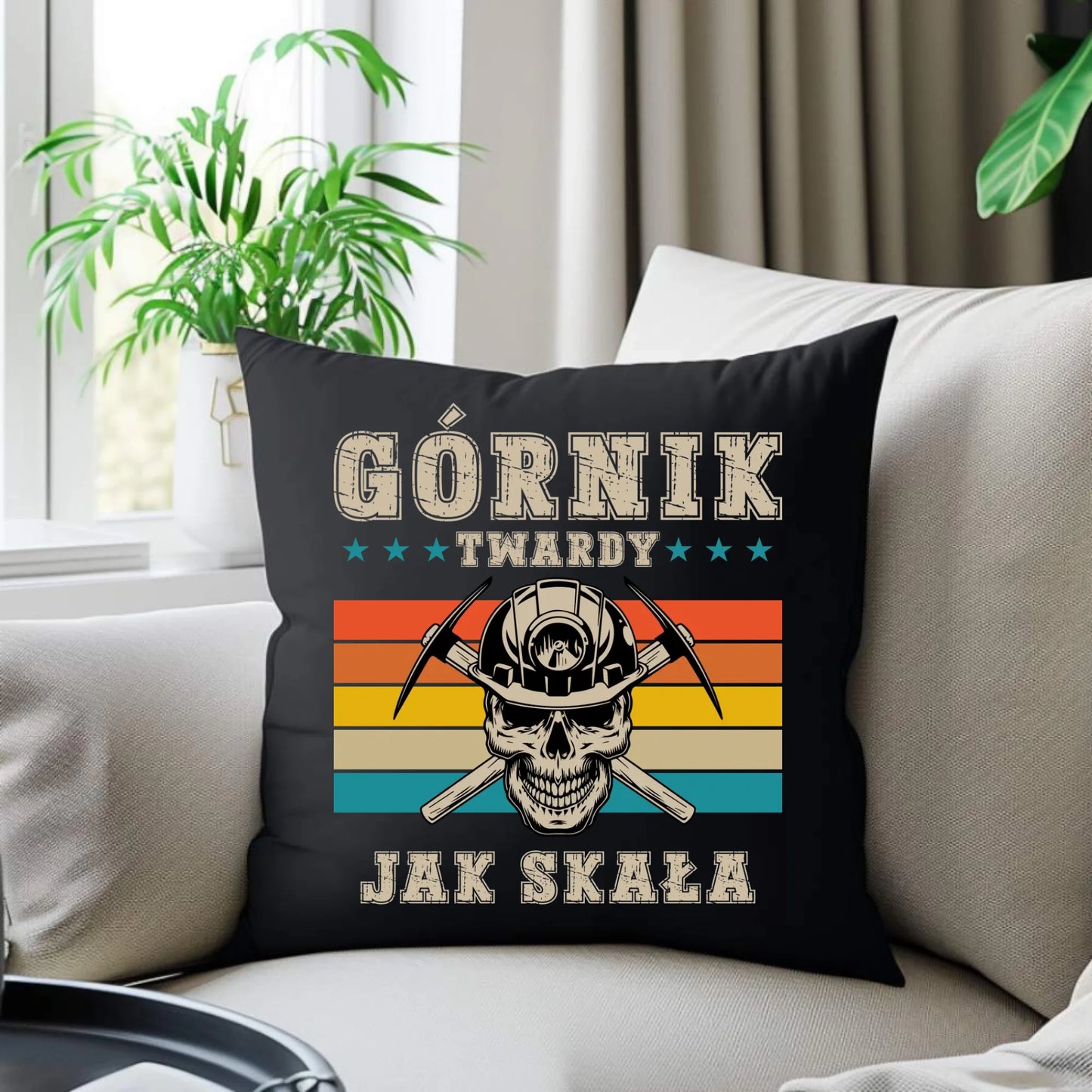 Poduszka dekoracyjna - prezent dla górnika - Górnik twardy jak skała G21 - StoryCups.pl