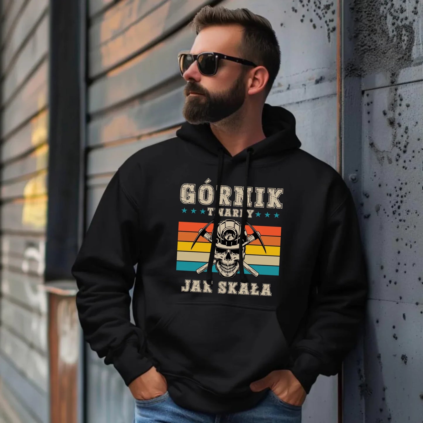Bluza męska z kapturem - prezent dla górnika - Górnik twardy jak skała G21 - StoryCups.pl