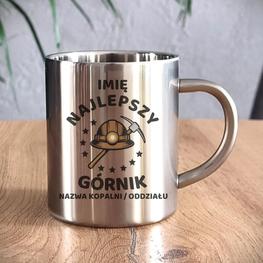Kubek metalowy - prezent dla górnika - Najlepszy górnik - personalizowany G23 - StoryCups.pl