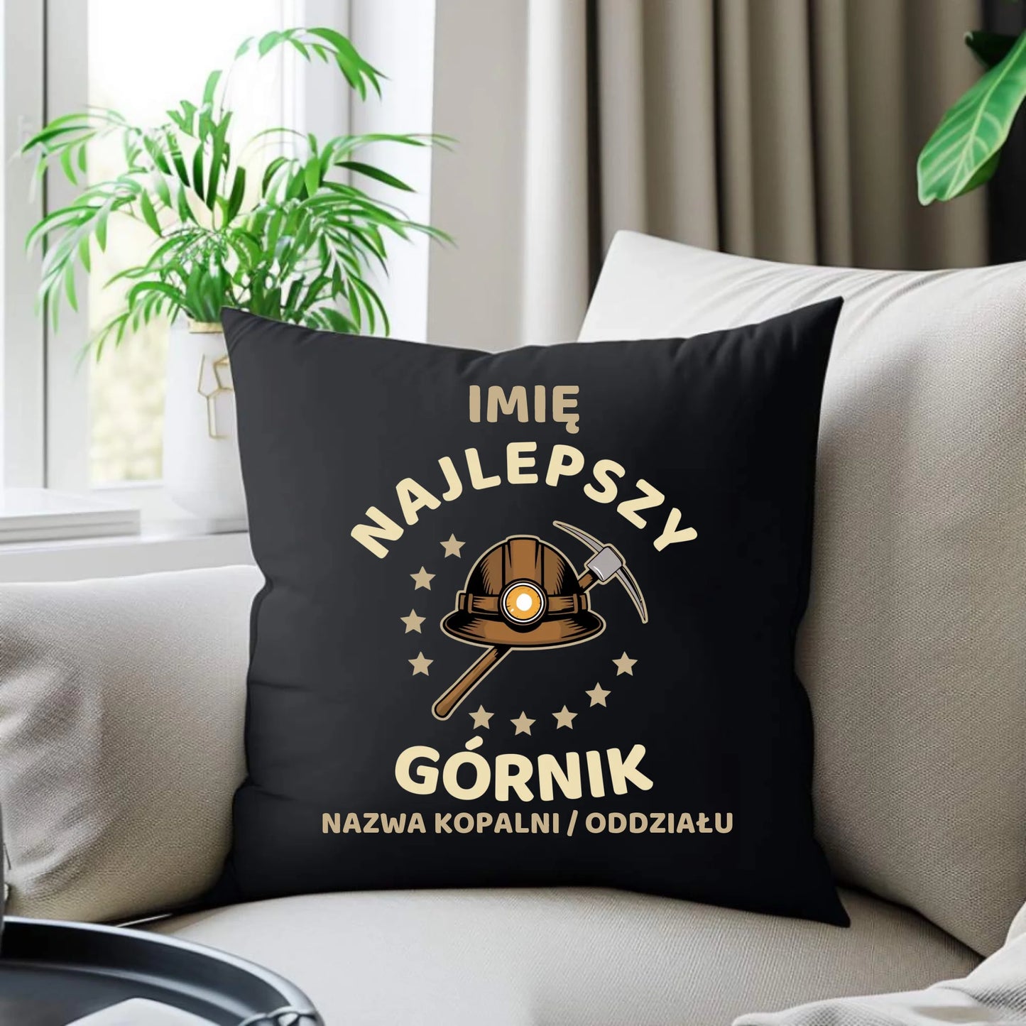 Poduszka dekoracyjna - prezent dla górnika - Najlepszy górnik - personalizowana G23 - StoryCups.pl