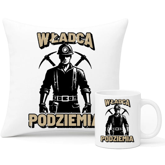 Zestaw poduszka i kubek - prezent dla górnika - Władca podziemia G25 - StoryCups.pl