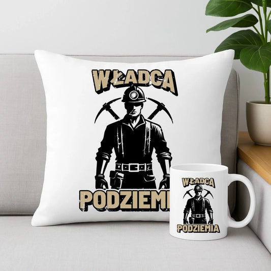 Zestaw poduszka i kubek - prezent dla górnika - Władca podziemia G25 - StoryCups.pl