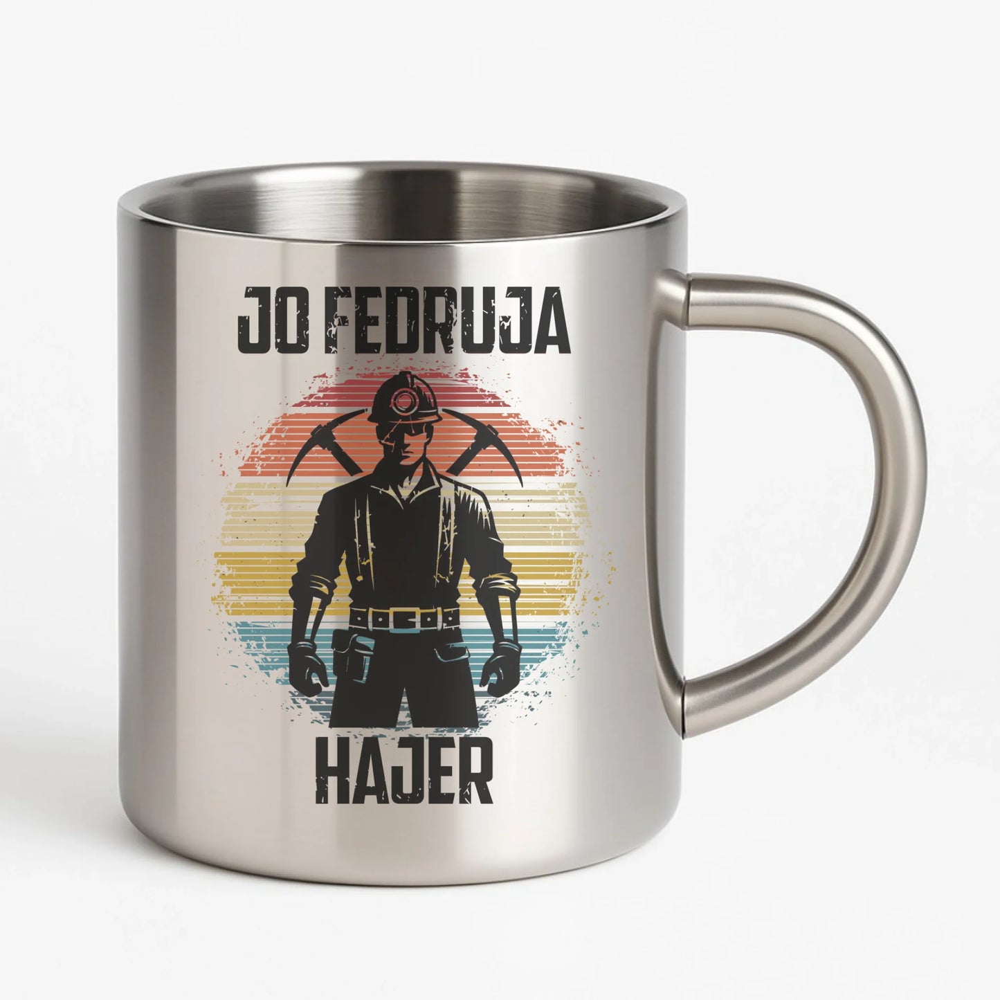 Kubek metalowy - prezent dla górnika - Jo fedruja Hajer G26 - StoryCups.pl