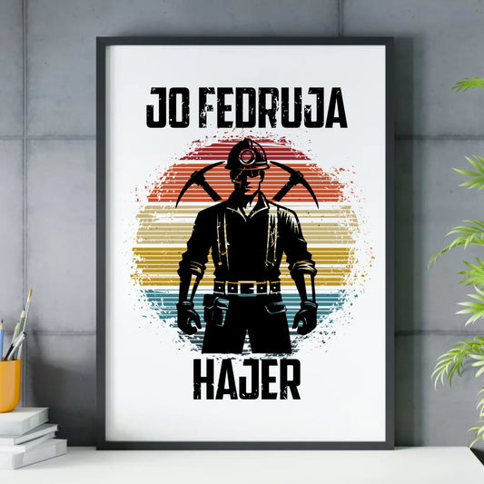 Plakat w ramie - prezent dla górnika - Jo fedruja Hajer G26 - StoryCups.pl