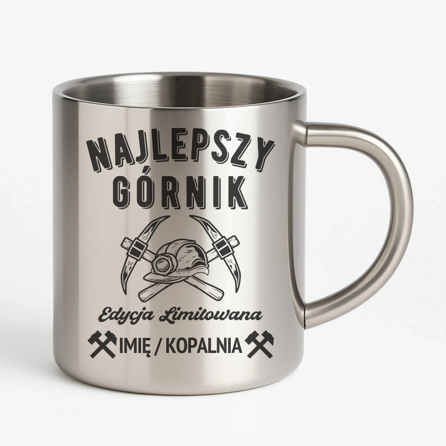 Kubek metalowy - prezent dla górnika - Najlepszy górnik - personalizowany G27 - StoryCups.pl