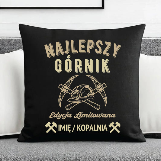 Poduszka dekoracyjna - prezent dla górnika - Najlepszy górnik - personalizowana G27 - StoryCups.pl