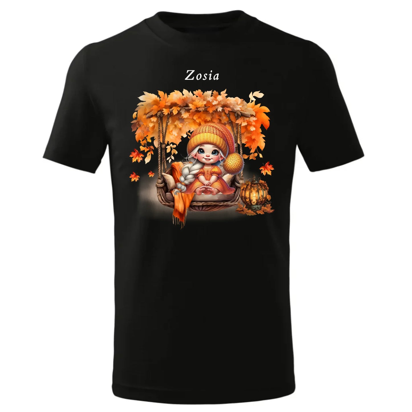 Koszulka dziecięca jesienna - Dziewczynka z liśćmi - personalizowana JS17 - StoryCups.pl