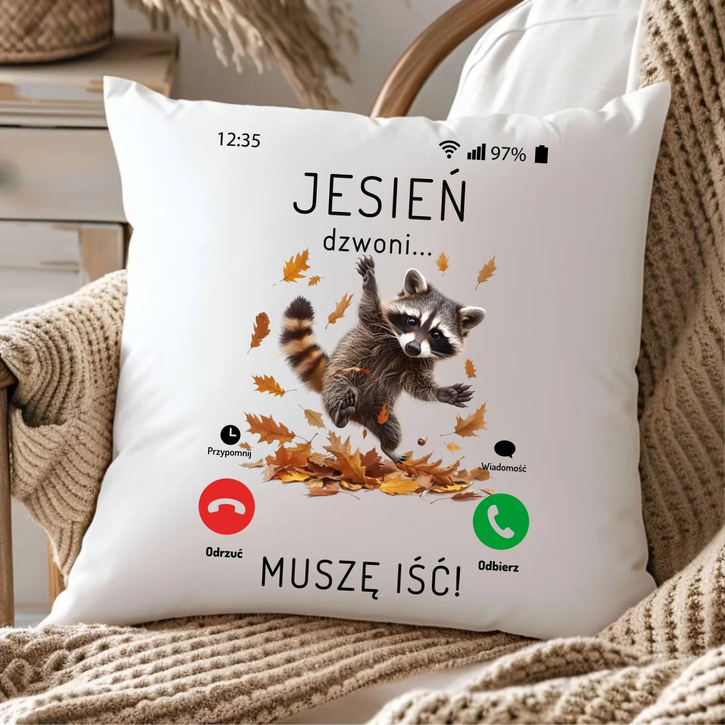 Poduszka jesienna - Jesień dzwoni muszę iść JS18