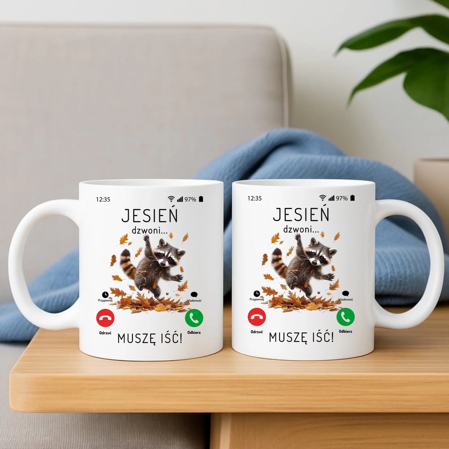 Zestaw poduszka i kubek jesienny - Jesień dzwoni muszę iść JS18 - StoryCups.pl