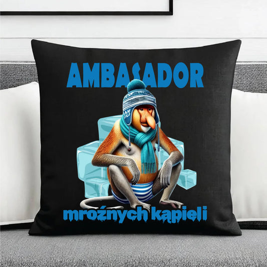 Poduszka dekoracyjna - prezent dla morsa - Janusz Nosacz Mors - Ambasador mroźnych kąpieli HM03 - StoryCups.pl