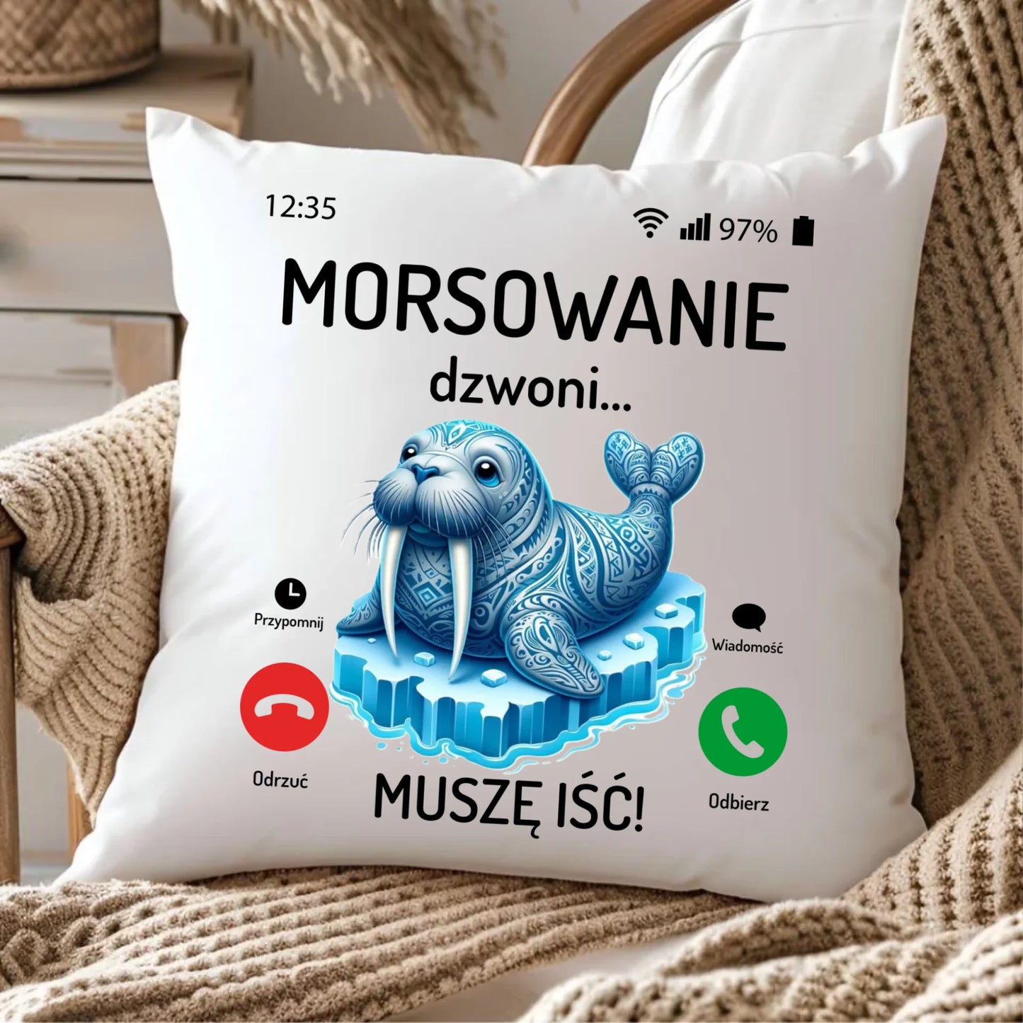 Poduszka - prezent dla morsa - Morsowanie dzwoni muszę iść HM04 - StoryCups.pl