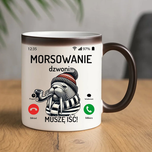 Kubek magiczny - prezent dla morsa - Morsowanie dzwoni muszę iść - Mors HM19 - StoryCups.pl