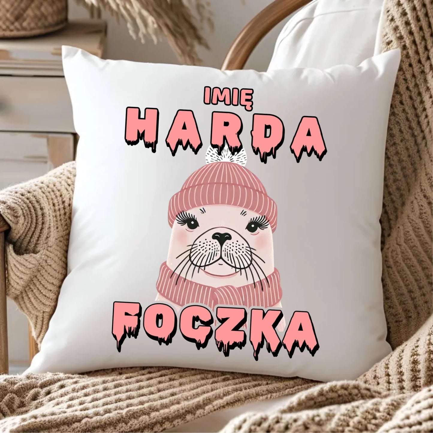 Poduszka - prezent dla morsa - Harda foczka - personalizowana HM05 - StoryCups.pl