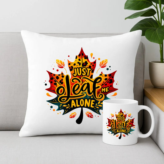 Zestaw poduszka i kubek jesienny - Just leaf me alone JS22 - StoryCups.pl