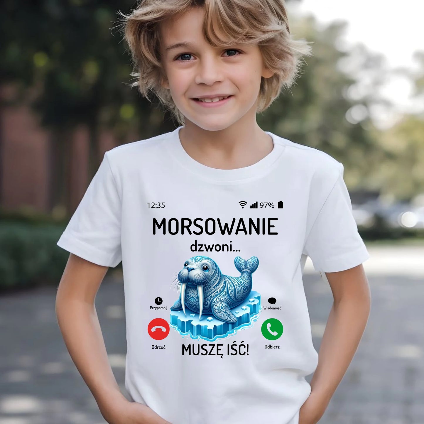 Koszulka dziecięca - prezent dla morsa - Morsowanie dzwoni muszę iść - Mors HM04 - StoryCups.pl