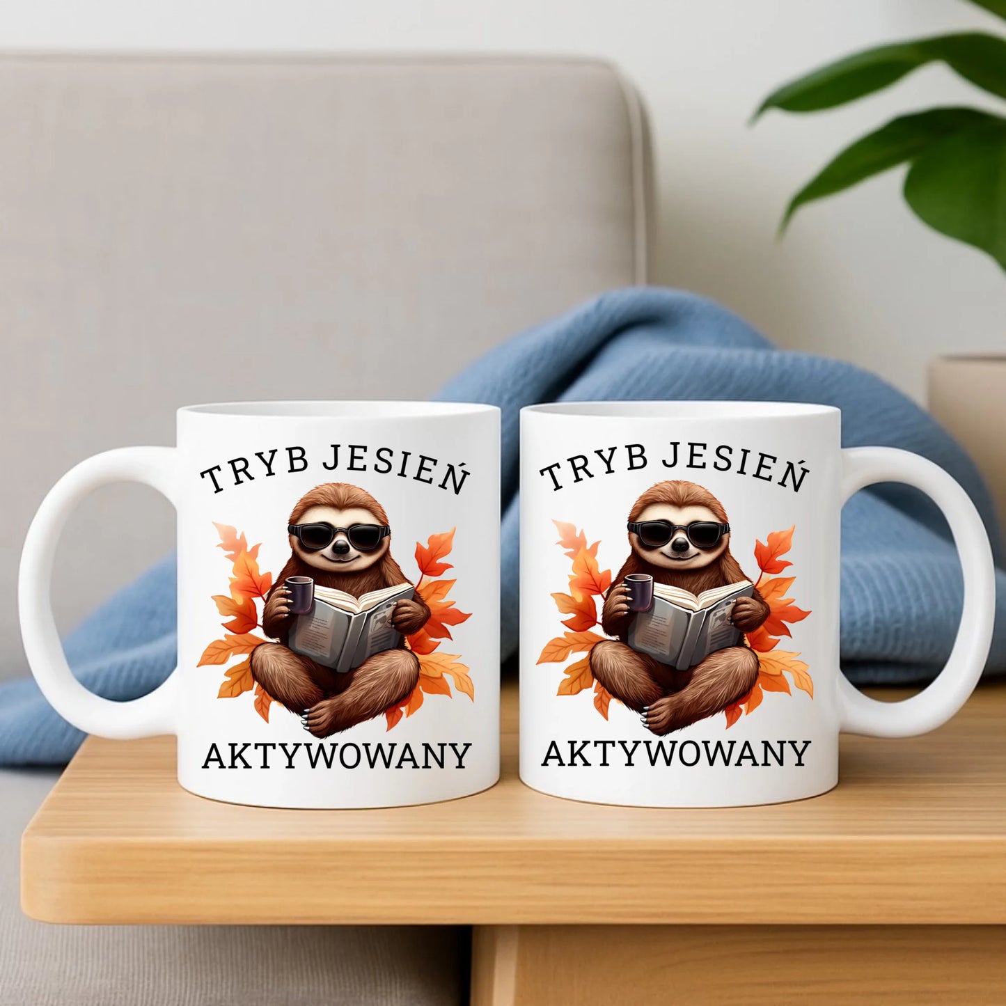 Zestaw poduszka i kubek jesienny - Leniwiec - Tryb jesień aktywowany JS23